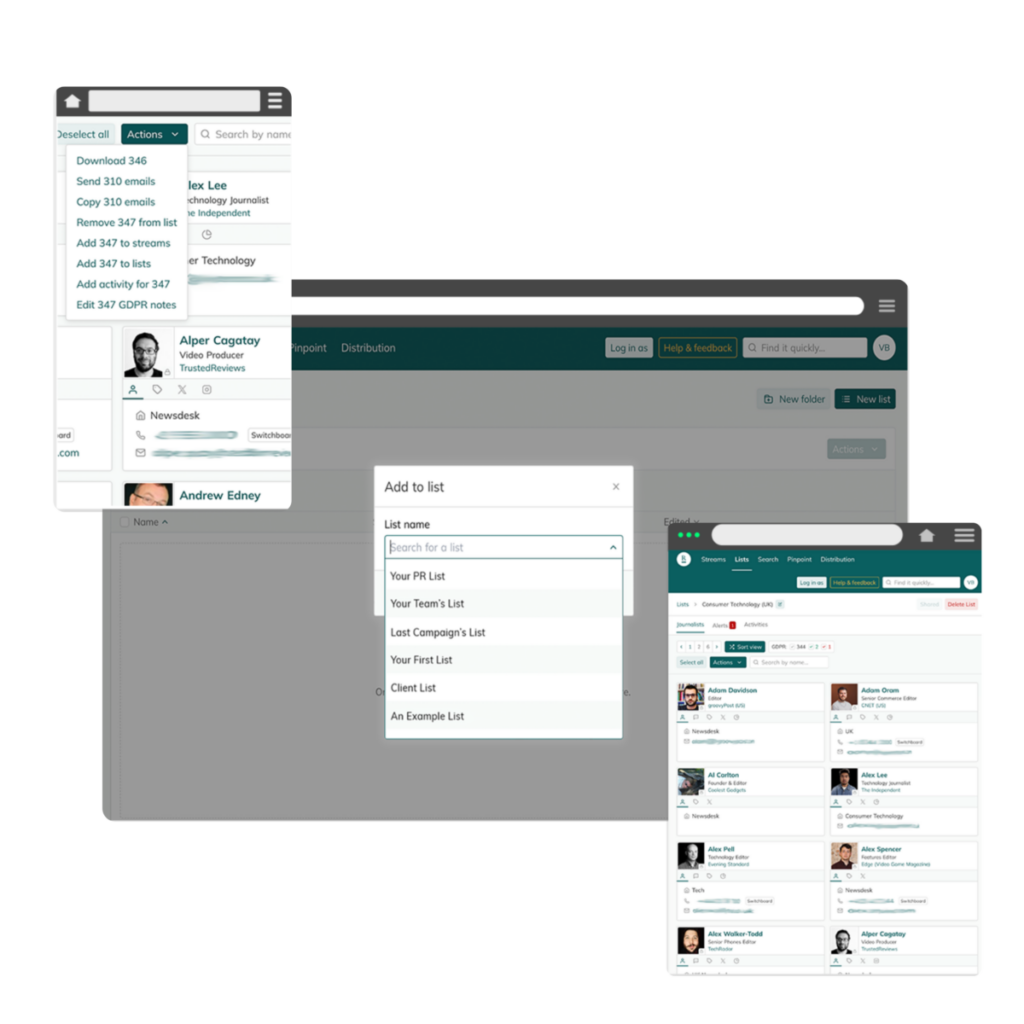 Roxhill list-builder adding journalists to a targeted press list